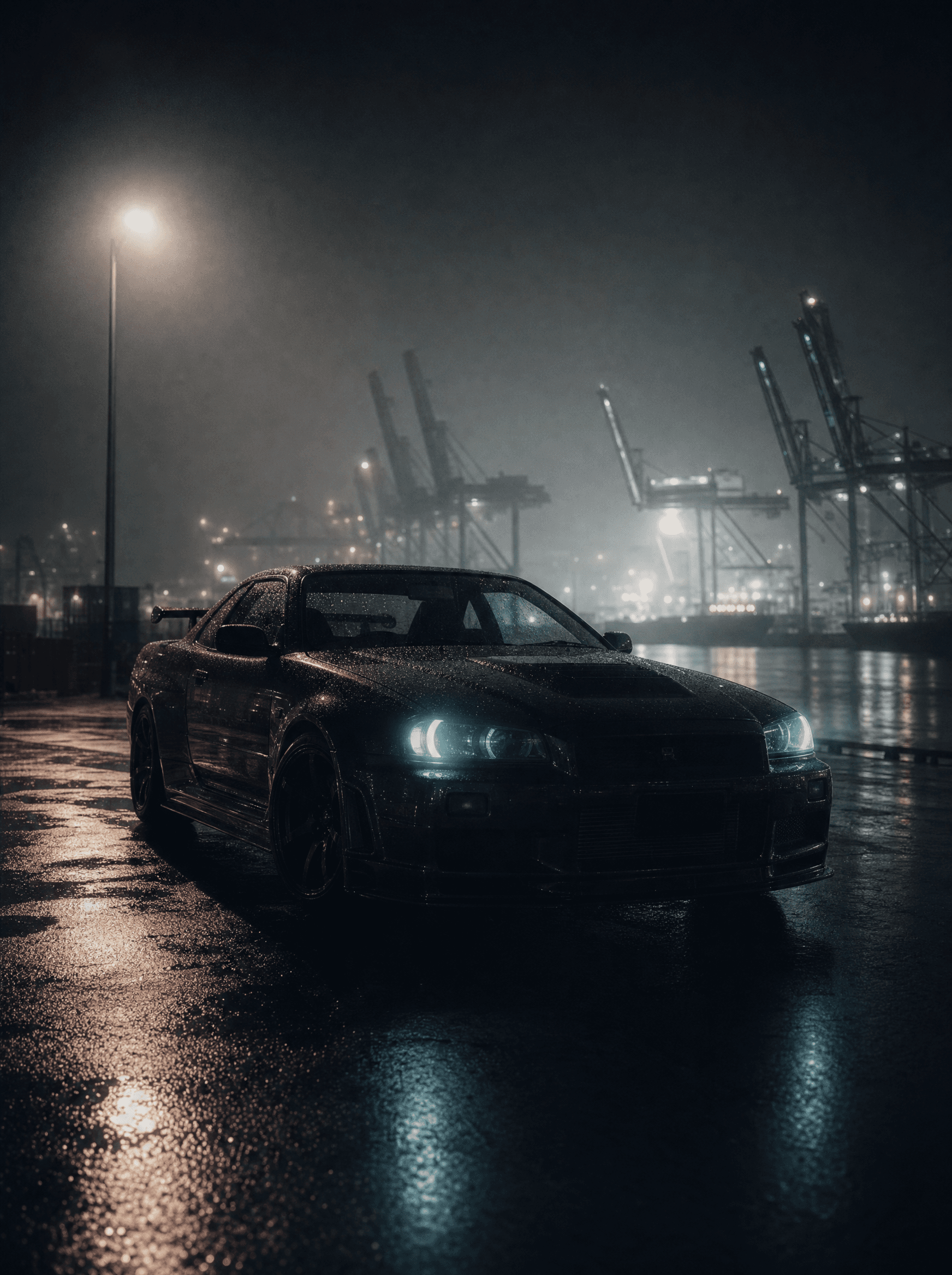 Night port — Skyline GT-R parked under sodium lights